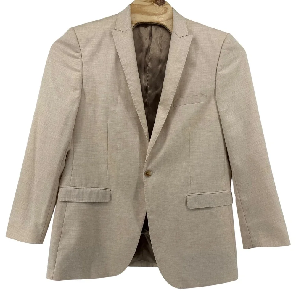 Tazio Italy Mens Blazer 44L Beige Tan Summer Sport Coat Viscose Wool Blend‎